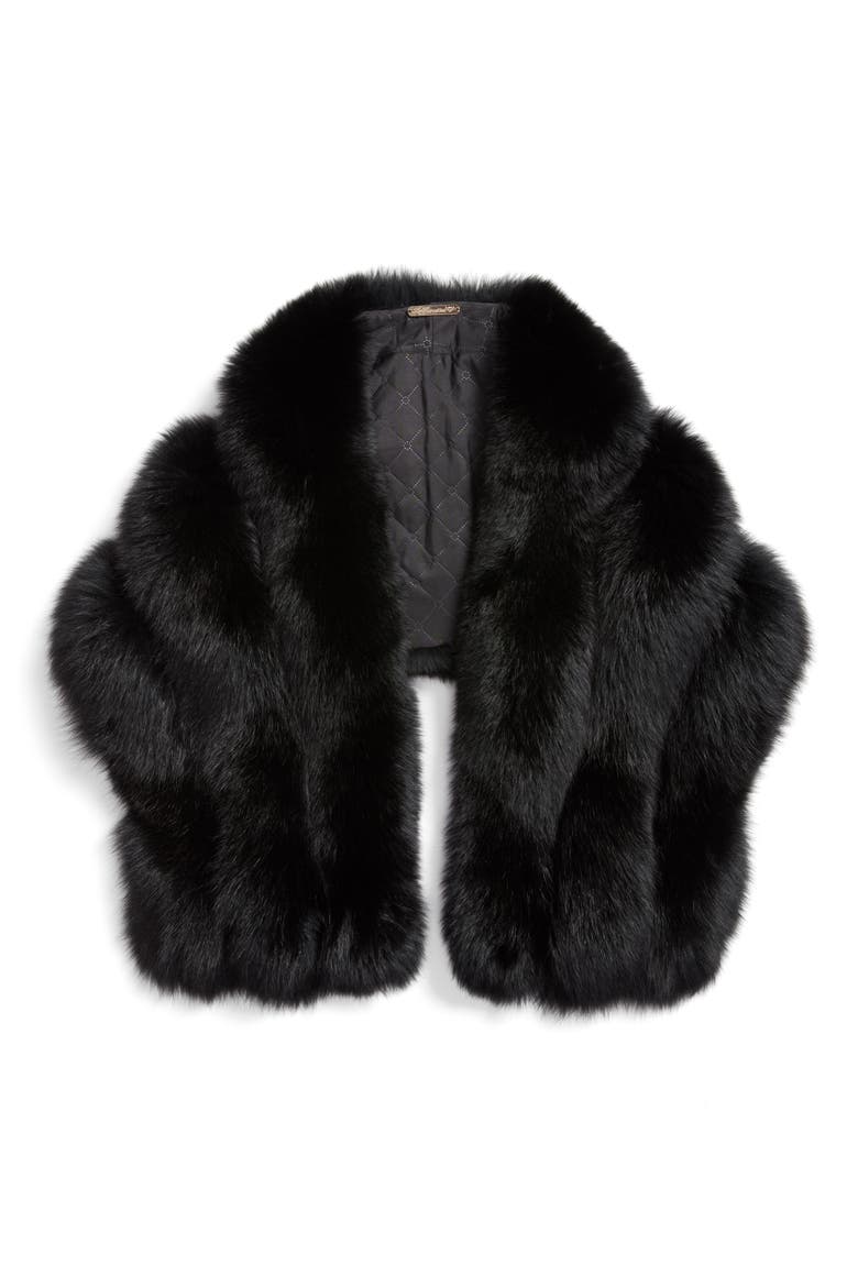 Faux Fox Fur Stole, Alternate, color, BLACK