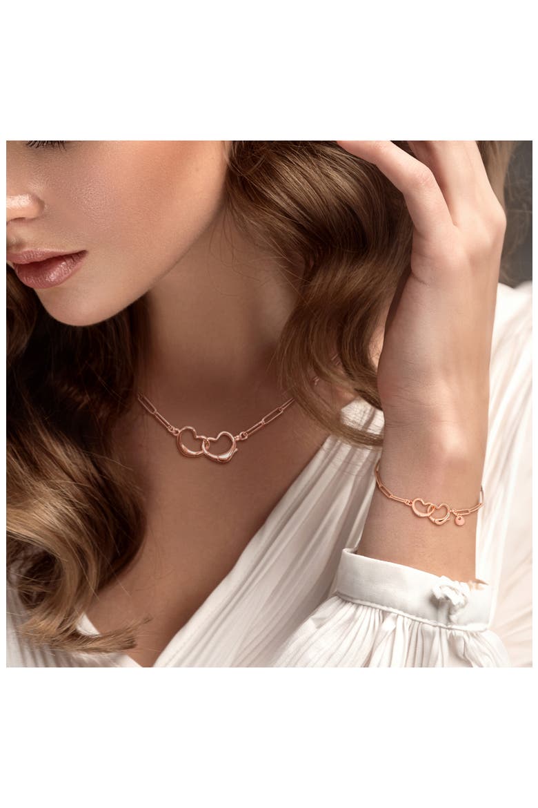 Double Heart Paper Clip Link Chain Necklace & Bracelet Set, Alternate, color, ROSE