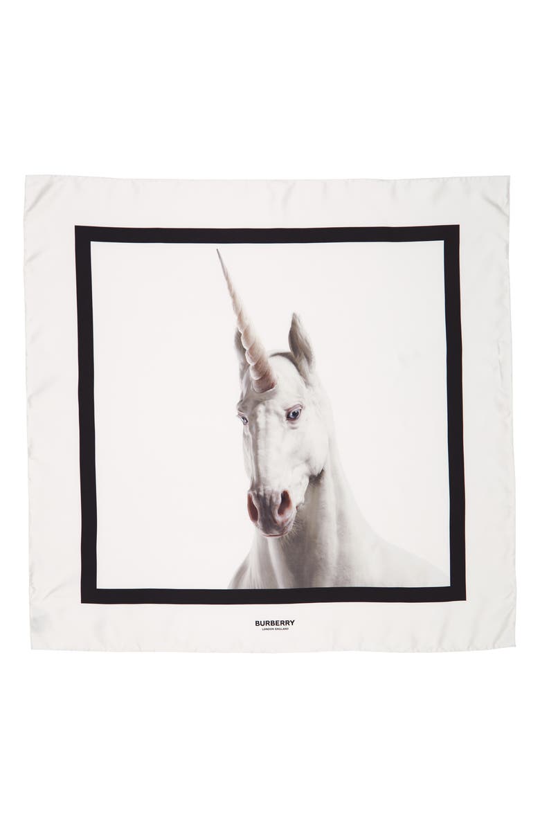 Burberry Unicorn Graphic Square Silk Scarf, Main, color, 