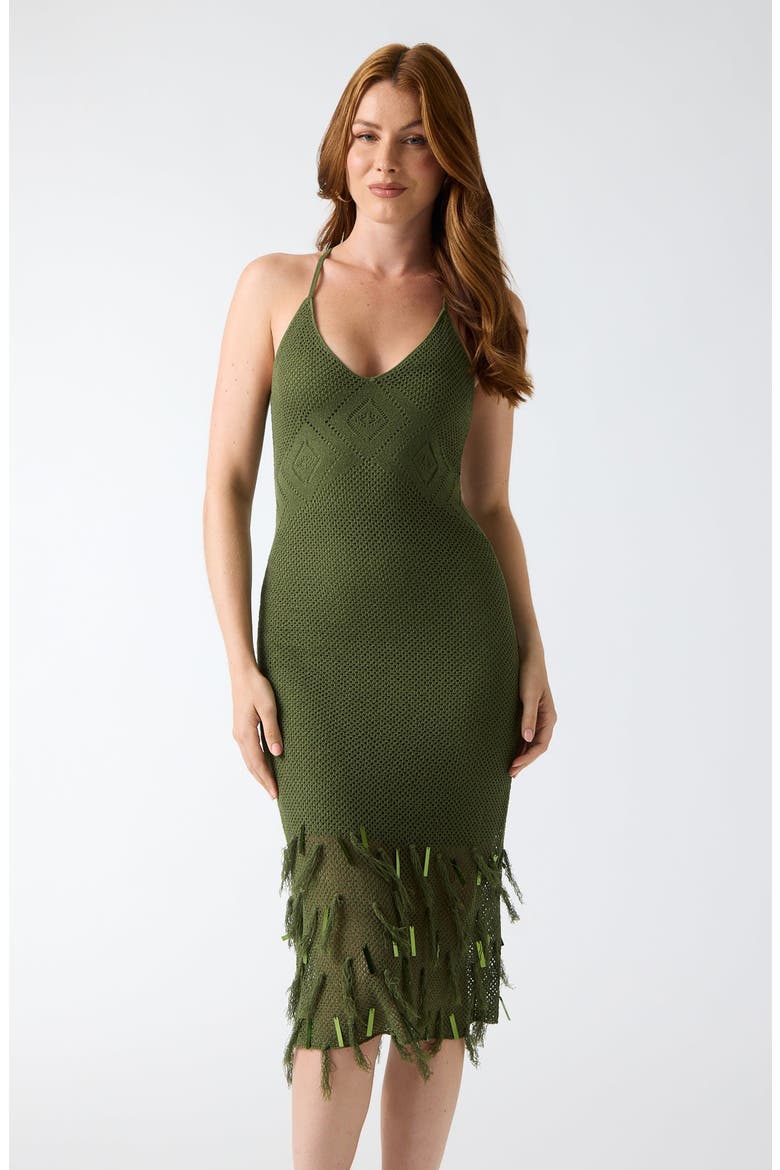 Myra Lace Back Fringed Midi Dress, Alternate, color, GREEN