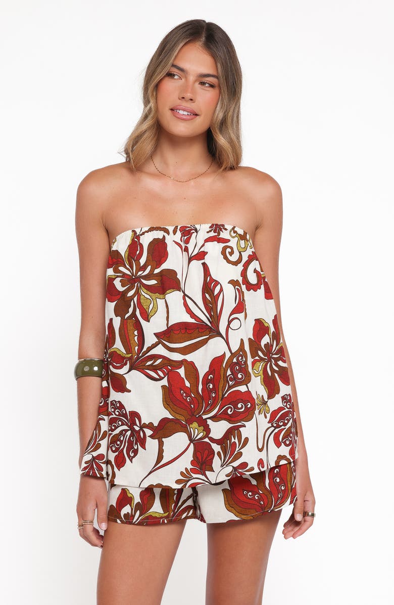 Petal & Pup Sallie Strapless Romper, Alternate, color, Brown Floral