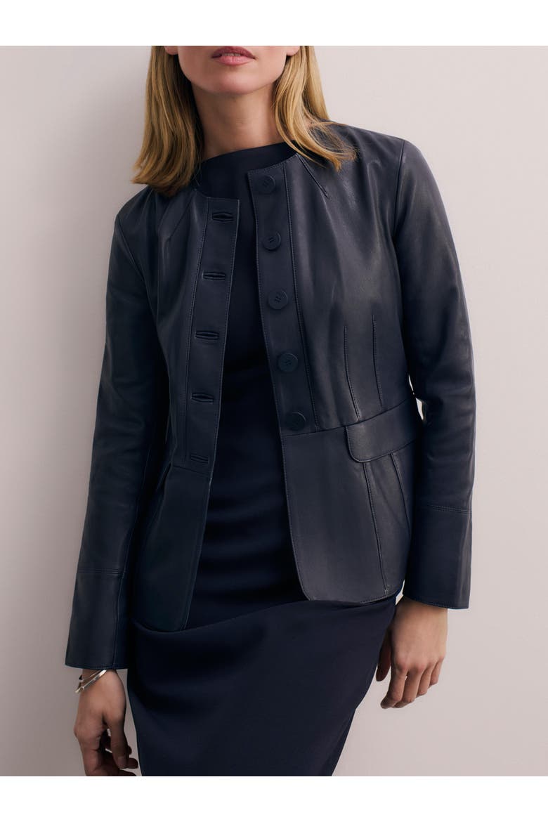Ginevra Leather Jacket, Alternate, color, Navy