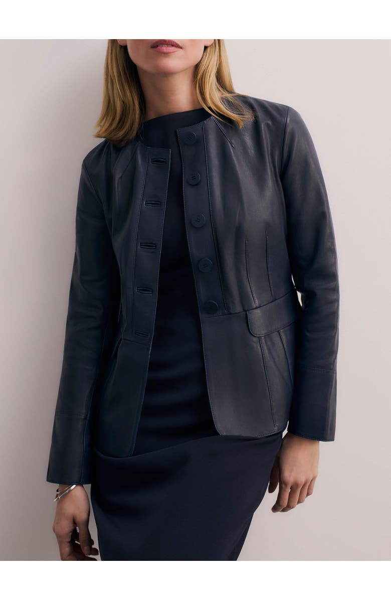 The Fold Ginevra Leather Jacket, Alternate, color, Navy