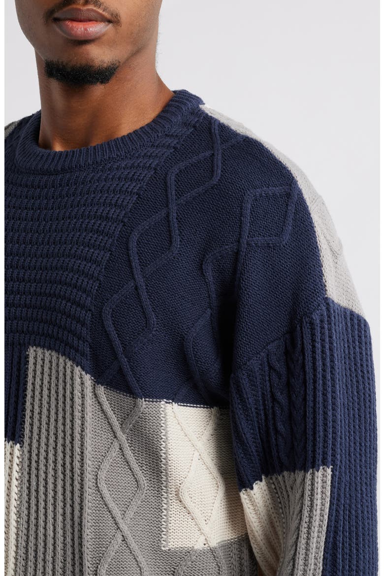 Patchwork Mixed Stitch Sweater, Alternate, color, NAVY