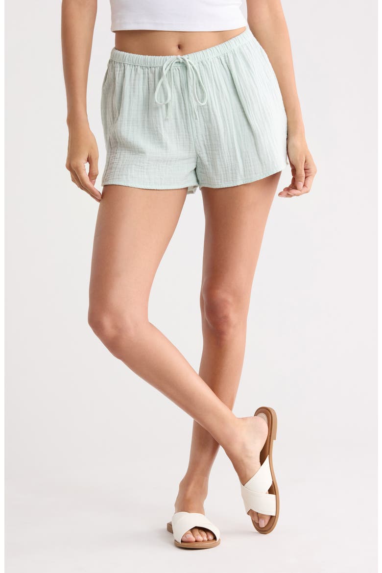 Cotton Gauze Summer Shorts, Main, color, GREEN JOYFUL