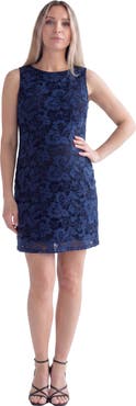 24seven Comfort Apparel Maternity Elevate Lace Sleeveless Boat Neck Mini Shift Dress