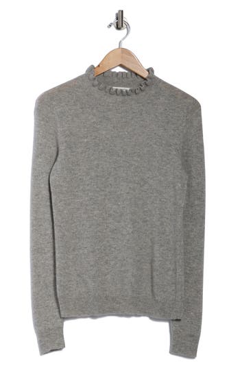 Sofia Cashmere Ruffle Mock Neck Cashmere Sweater In Gray