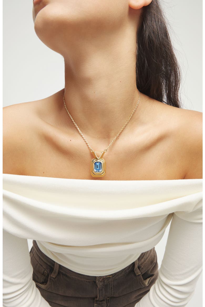 Gold-Tone Pendant Necklace with Blue Crystal, Alternate, color, Gold