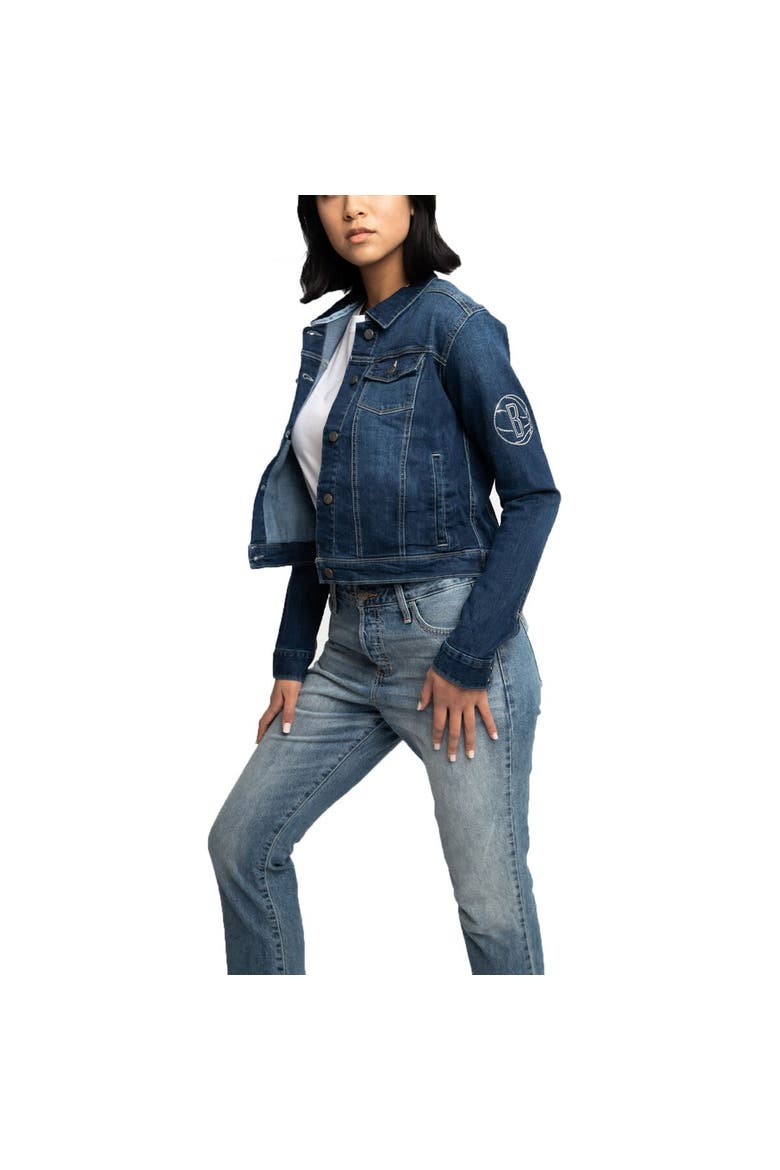 Women's Lusso Blue Brooklyn Nets Georgie Swarovski Crystals Button-Up Denim Jacket, Alternate, color, Blue