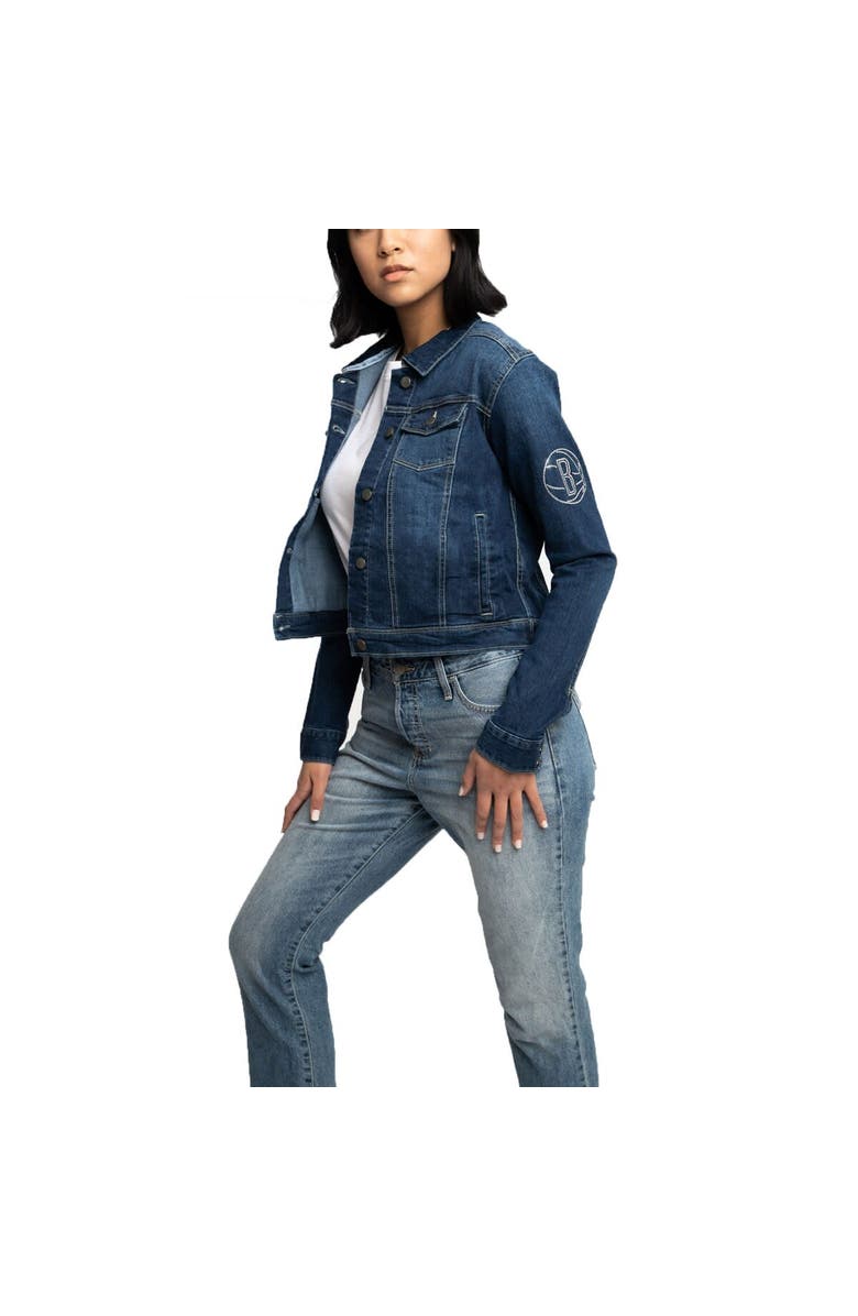 LUSSO Women's Lusso Blue Brooklyn Nets Georgie Swarovski Crystals Button-Up Denim Jacket, Alternate, color, Blue