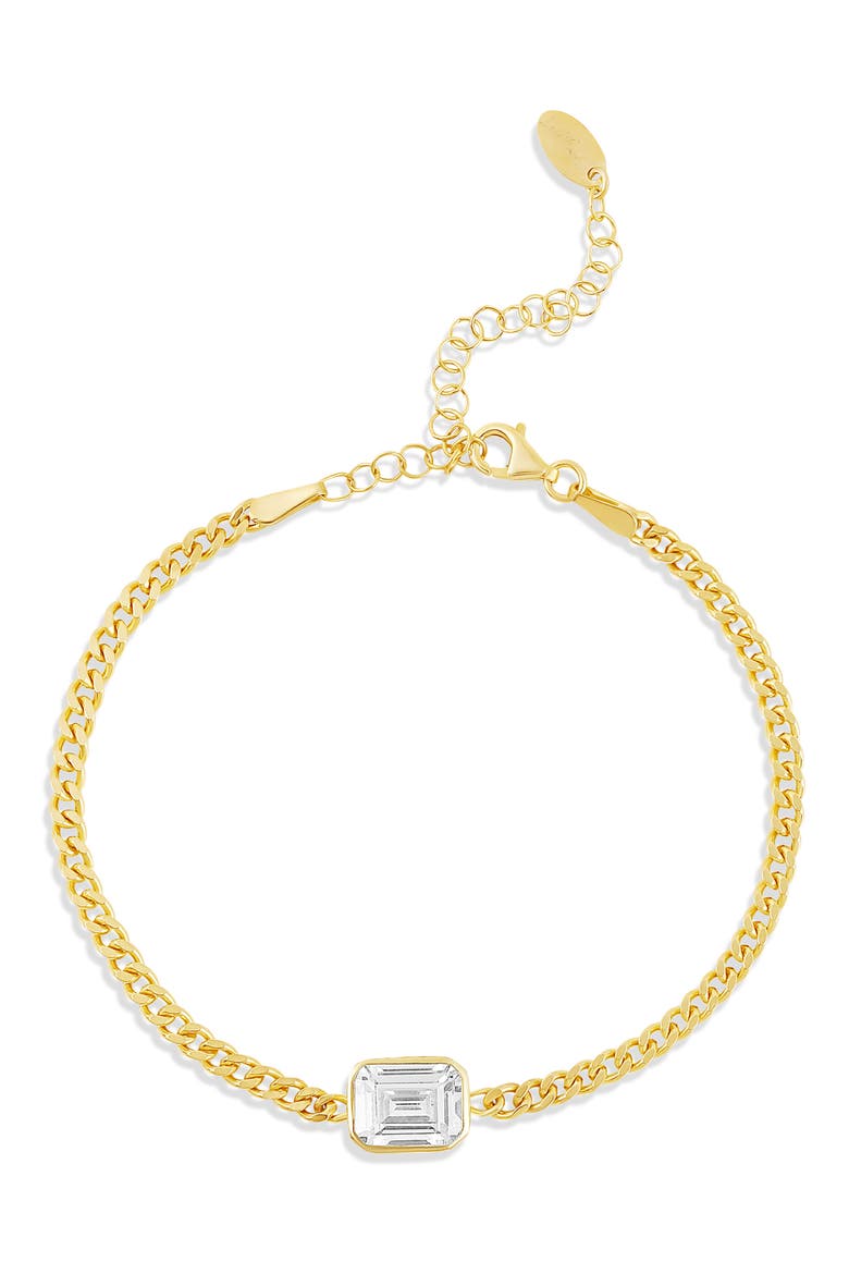 Fancy Shape Cubic Zirconia Curb Chain Bracelet, Main, color, GOLD/ WHITE/EMERALD CUT