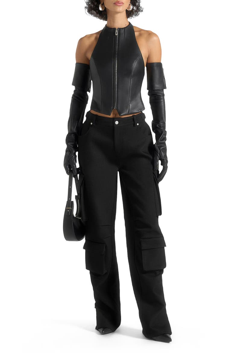 Manière De Voir Claudette Leather Halterneck Backless Top, Alternate, color, Black