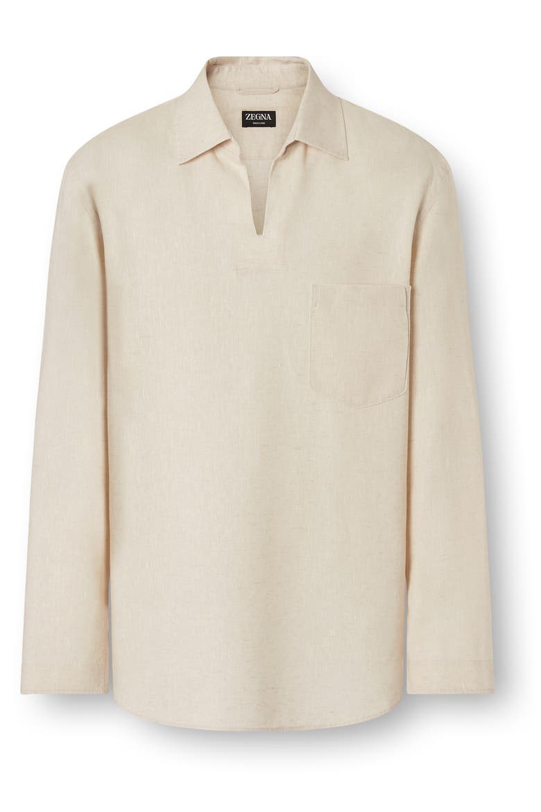 Long Sleeve Linen Polo, Alternate, color, LIGHT TAUPE