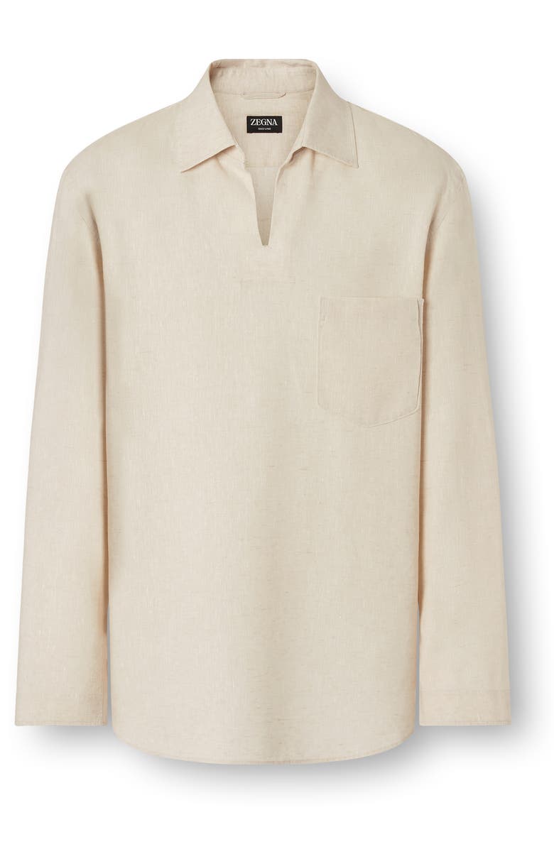 ZEGNA Long Sleeve Linen Polo, Alternate, color, Light Taupe