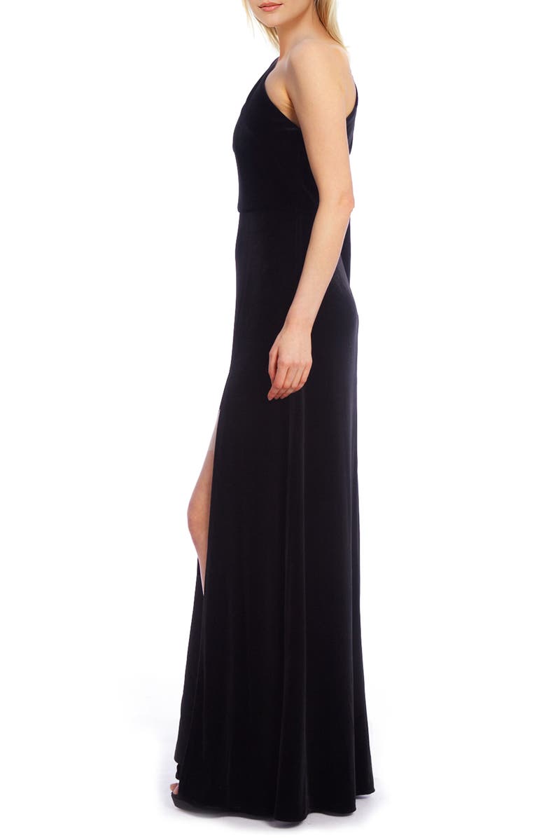 Jewel Badgley Mischka One-Shoulder Puff Sleeve Velvet Gown, Alternate, color,