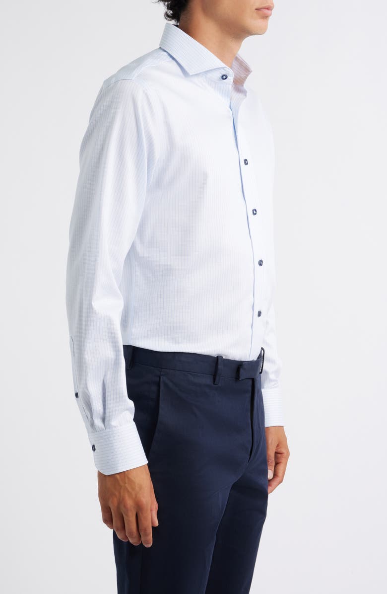 Lorenzo Uomo Trim Fit Textured Stripe & Dot Stretch Cotton Dress Shirt, Alternate, color, Light Blue