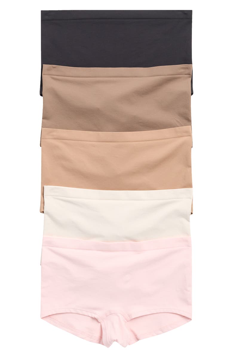 YOGALICIOUS Soft Smoothing Seamless 5-Pack Assorted Boyshorts, Main, color, Beige Multi