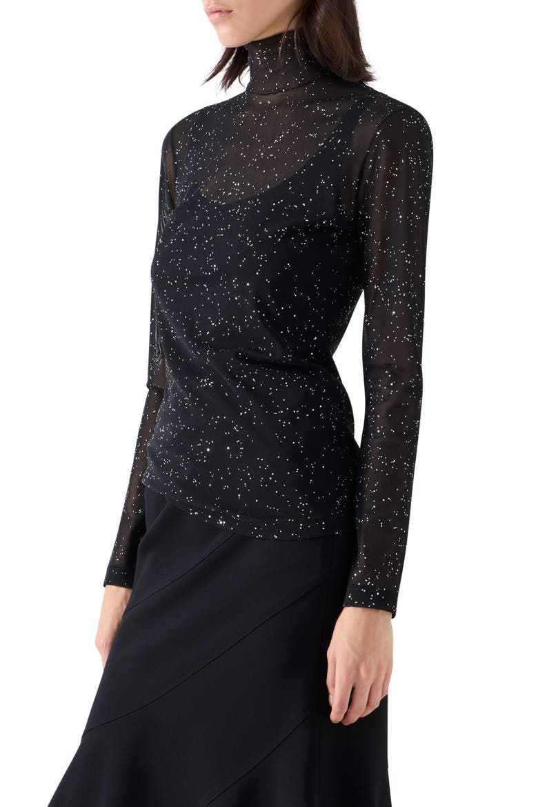 Metallic Starry Sky Tulle Mock Neck Top, Alternate, color, METALLIC SILVER