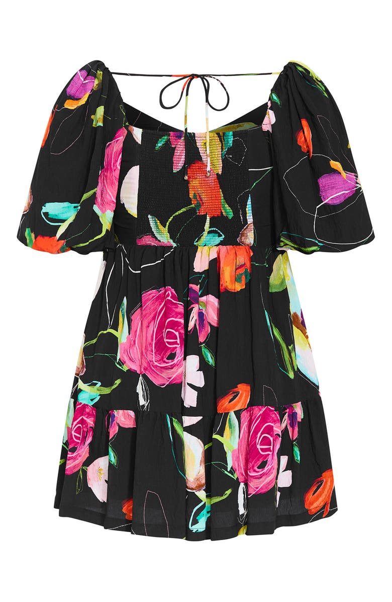 City Chic Mila Floral Print Minidress, Alternate, color, Floral Sketch