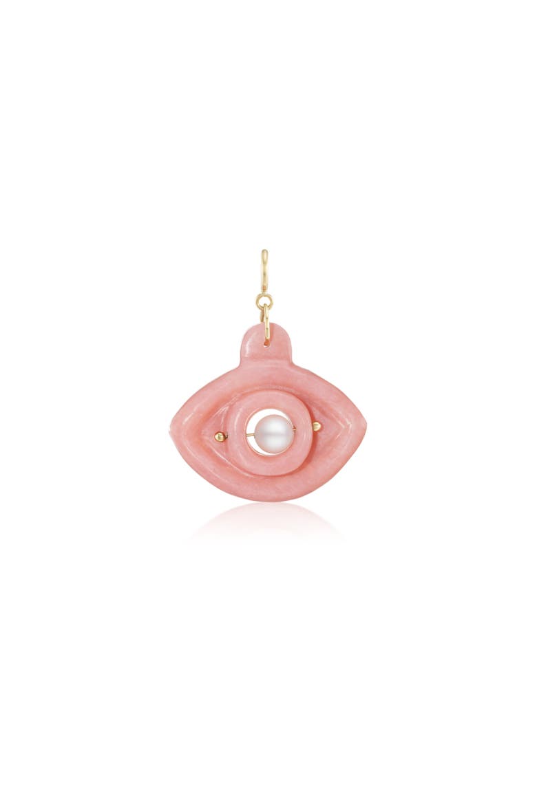 Pink Opal and White Pearl Evil Eye Charm, Main, color, Pink Opal/White Pearl