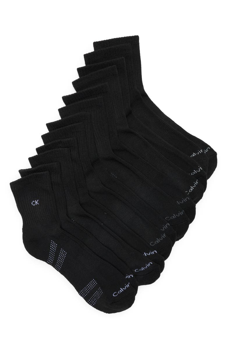 Calvin Klein 6-Pack Cushioned High Quarter Socks, Main, color, Black