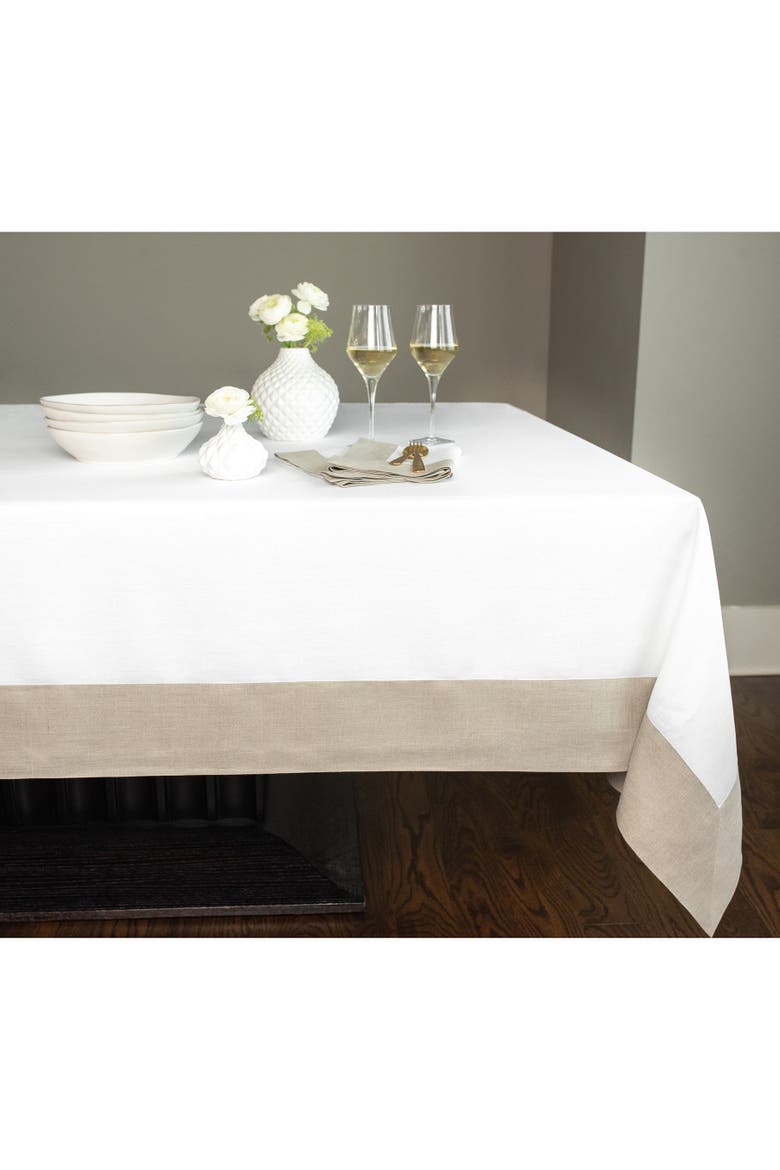 Linen Tablecloth - Contempo, Main, color, Natural and White