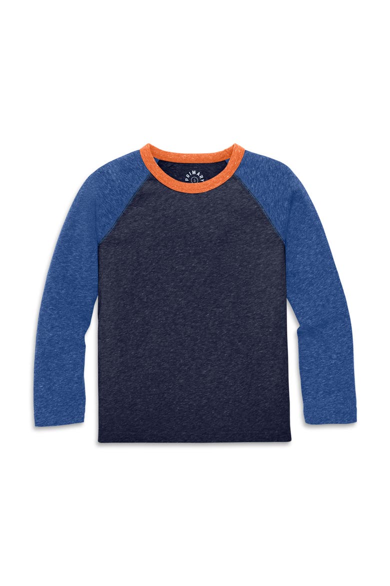 Kids Heathered Long Sleeve Baseball Tee, Main, color, Navy/ Cobalt