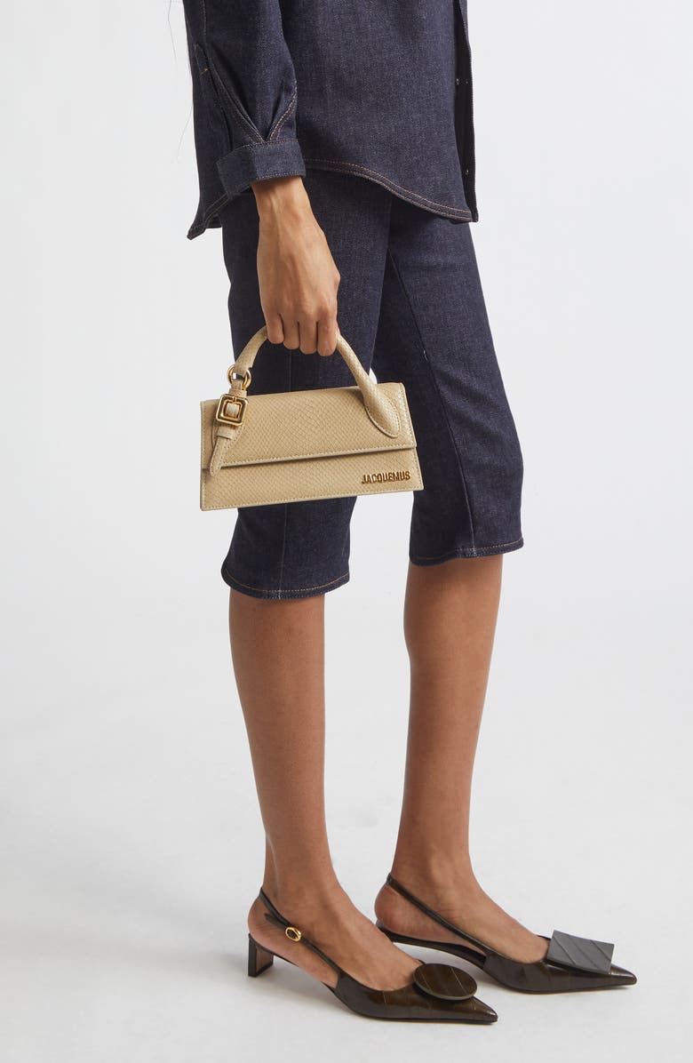 Jacquemus The Long Chiquito Embossed Leather Top Handle Bag, Alternate, color, Light Beige 130