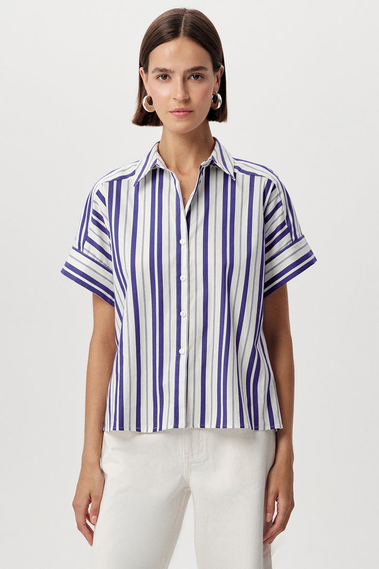 Alsatia Dropped Short Sleeve Striped Shirt, Main, color, Blue