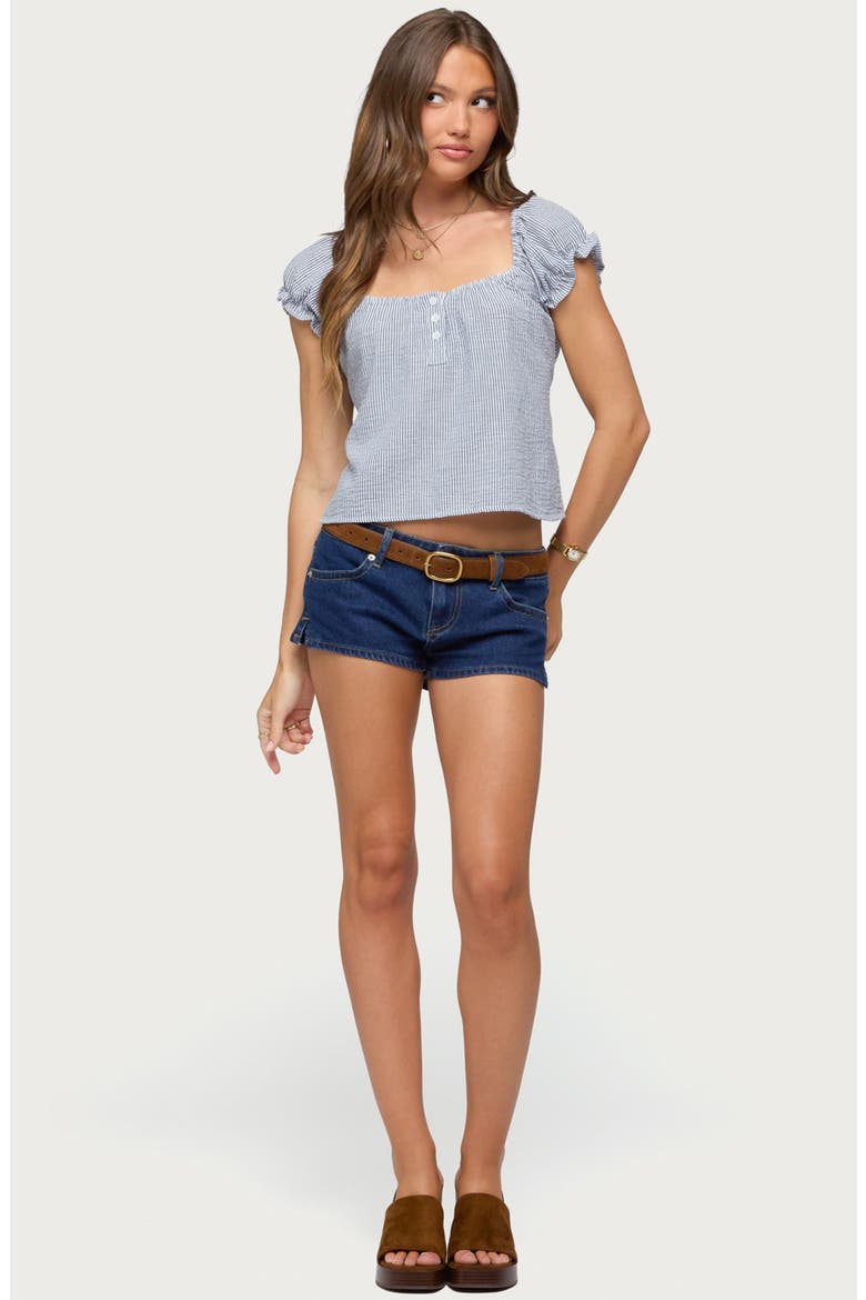 Rhory Pinstripe Puff Sleeve Top, Alternate, color, NAVY-AND-WHITE
