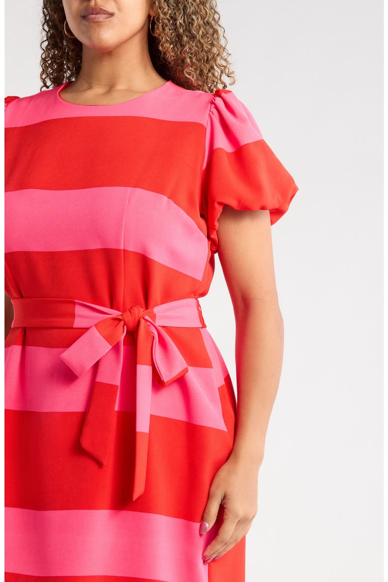 Lolli Stripe Senidy Puff Sleeve Midi Dress, Alternate, color, FUCHSIA-RED