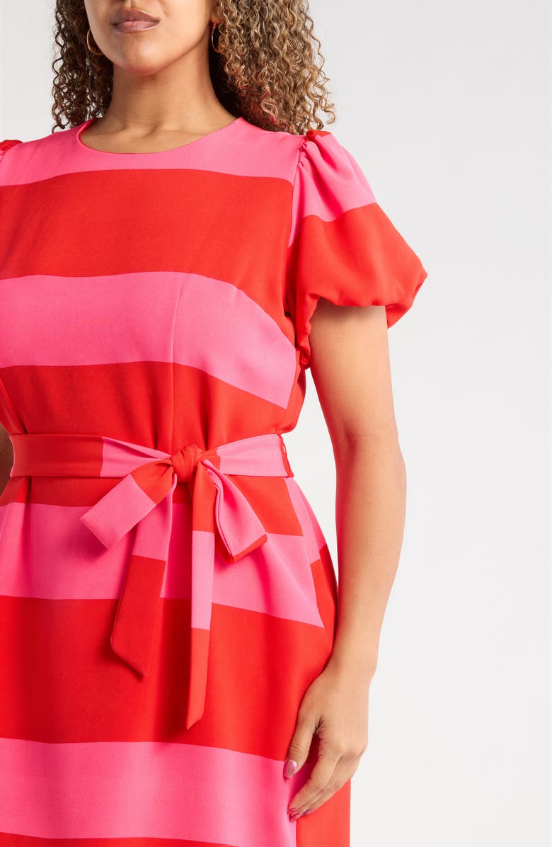 SUGARLIPS Lolli Stripe Senidy Puff Sleeve Midi Dress, Alternate, color, Fuchsia-Red