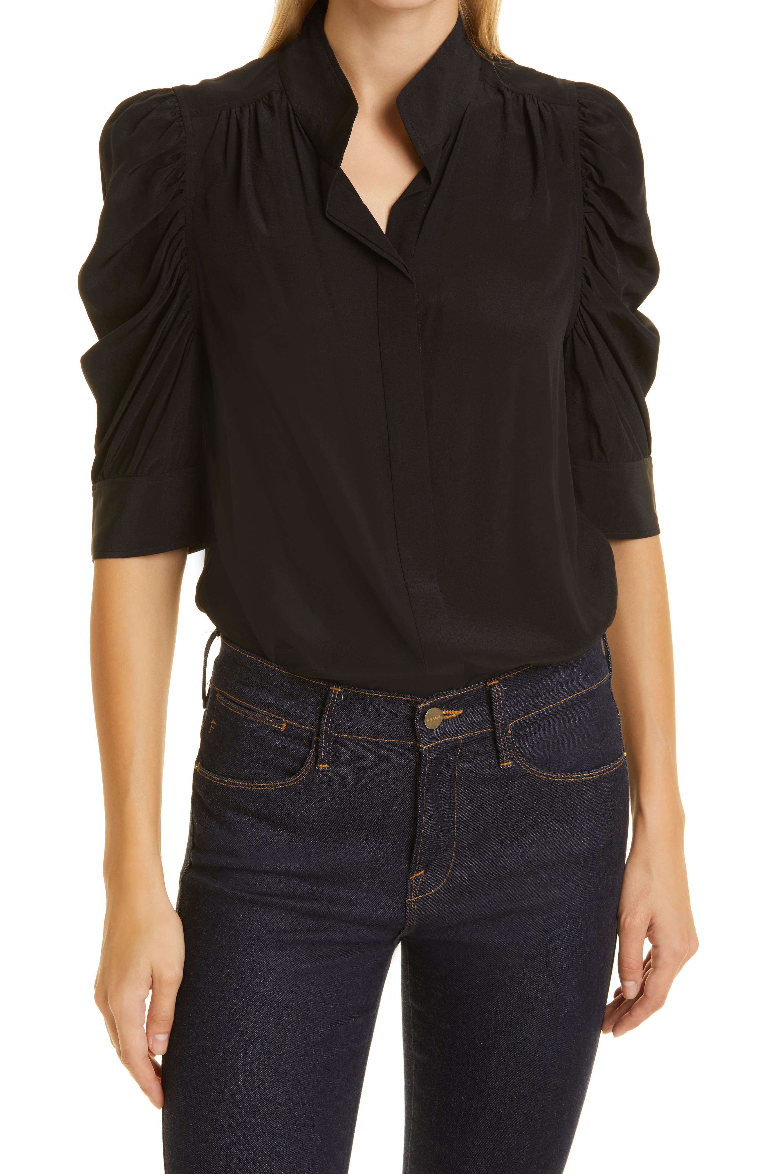 FRAME Gillian Puff Sleeve Silk Blouse