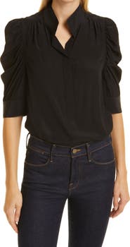 FRAME Gillian Puff Sleeve Silk Blouse