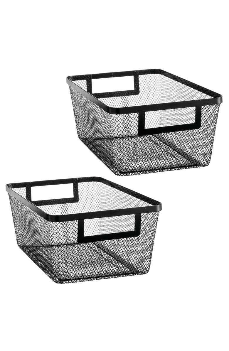 mDesign Metal Mesh Pantry Basket with Handles - Set of 2 - Matte Black, Main, color, Black