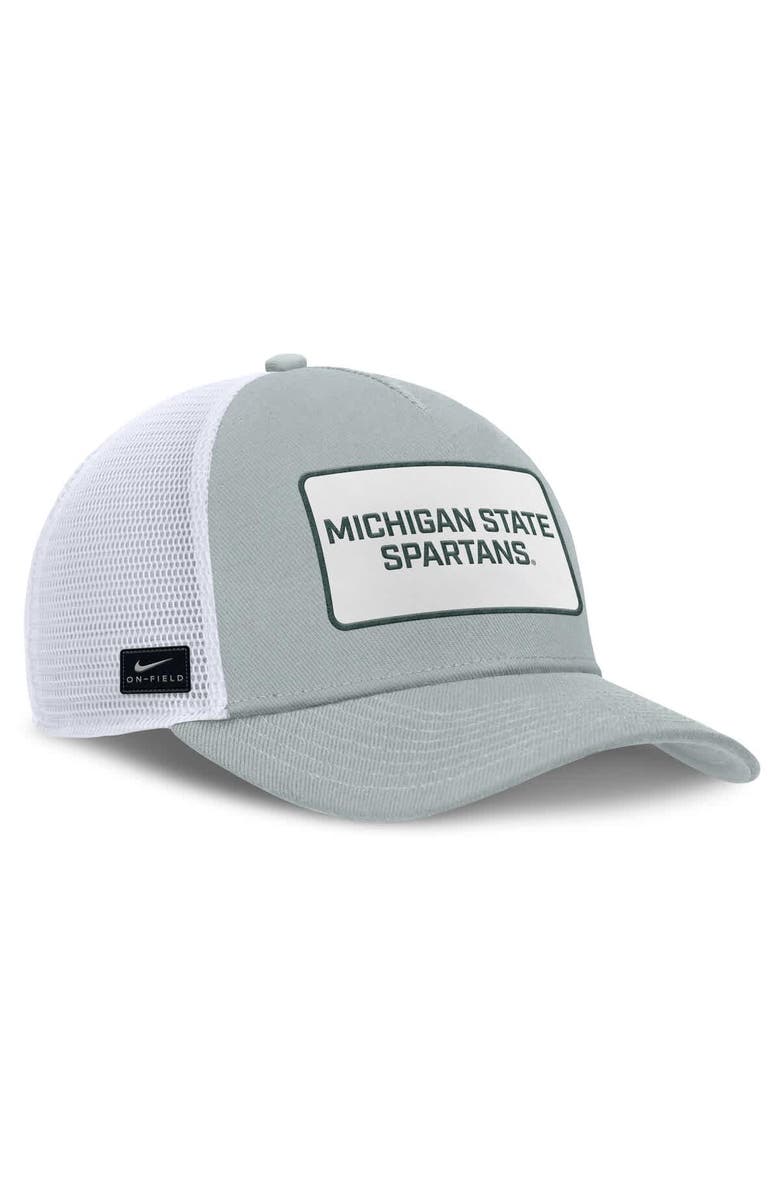 Nike Men's Nike Gray/White Michigan State Spartans 2025 On-Field Rise Patch Trucker Adjustable Hat, Alternate, color, Gray