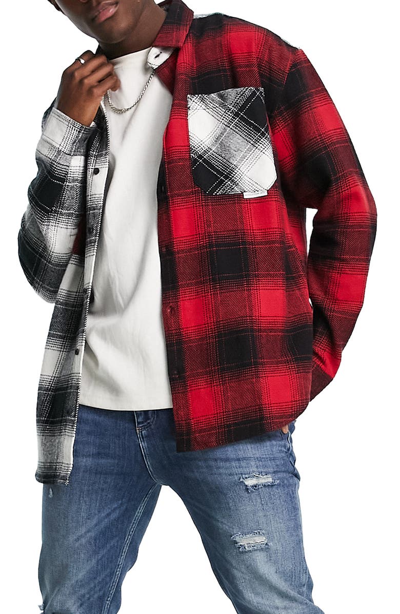 Topman Relaxed Cut & Sew Check Shirt, Main, color,