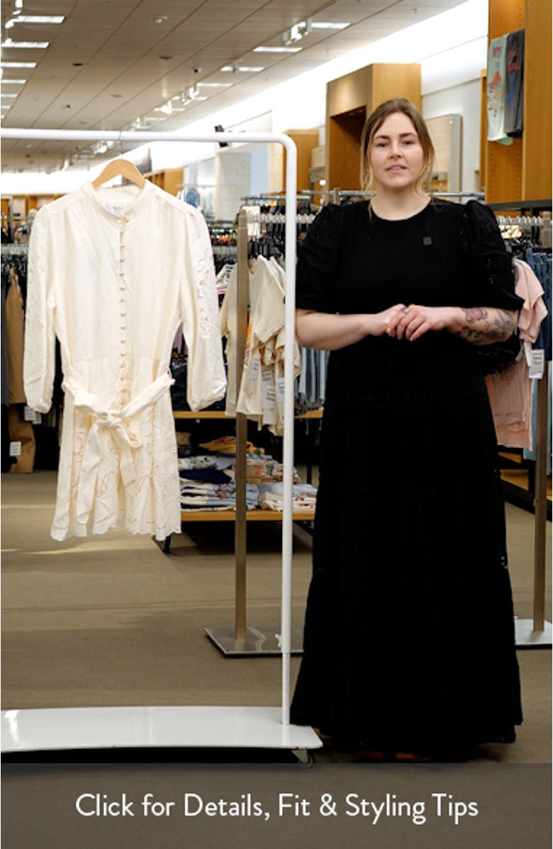 Embroidered Tie Waist Long Sleeve Mini Shirtdress, sales video thumbnail