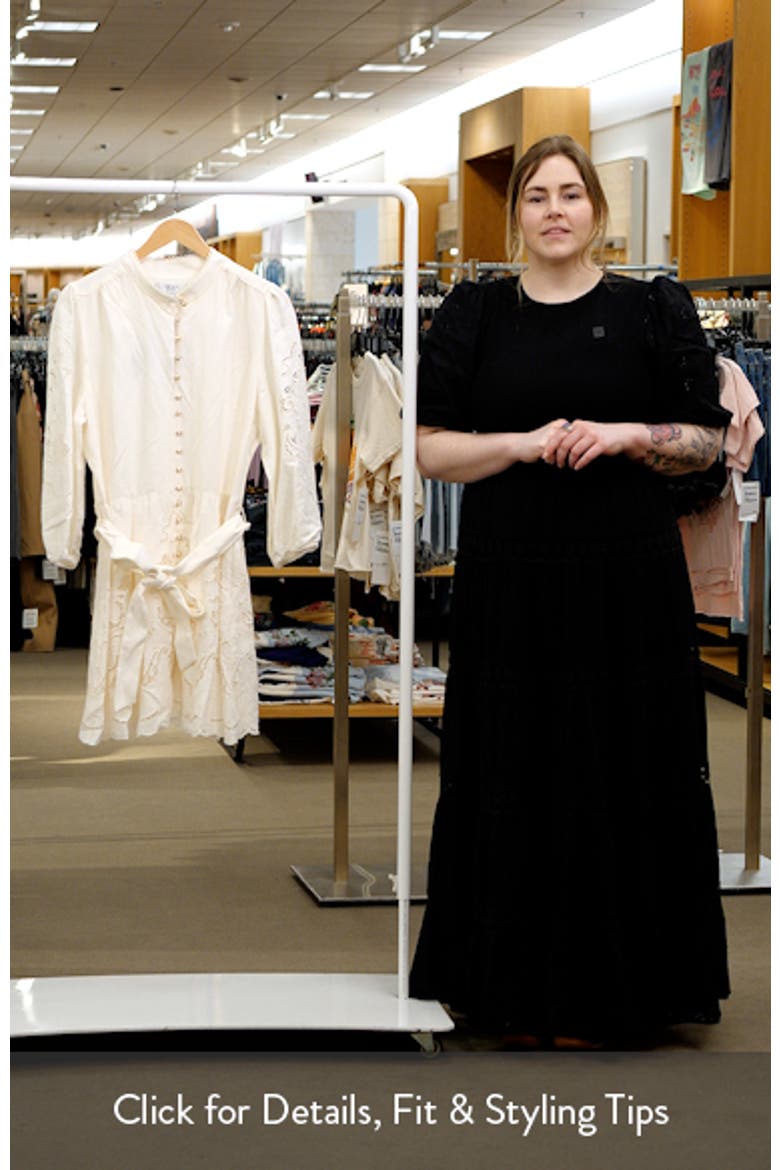Embroidered Tie Waist Long Sleeve Mini Shirtdress video