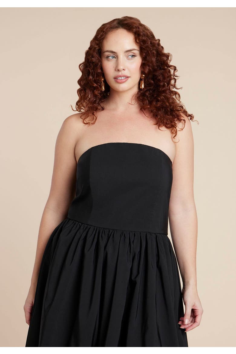 Strapless Flare Midi Dress, Alternate, color, BLACK ONYX