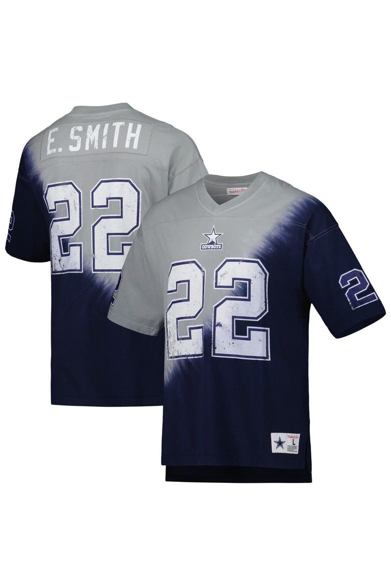 Men's Mitchell & Ness Emmitt Smith Navy/Gray Dallas Cowboys Retired Player Name & Number Diagonal Tie-Dye V-Neck T-Shirt, Main, color, Navy