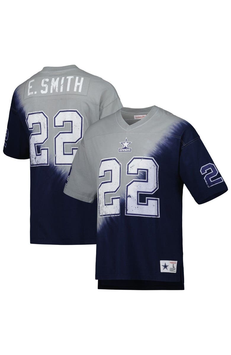 Mitchell & Ness Men's Mitchell & Ness Emmitt Smith Navy/Gray Dallas Cowboys Retired Player Name & Number Diagonal Tie-Dye V-Neck T-Shirt, Main, color, Navy