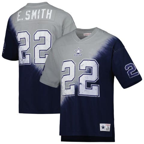 Men's Mitchell & Ness Emmitt Smith Navy/Gray Dallas Cowboys Retired Player Name & Number Diagonal Tie-Dye V-Neck T-Shirt