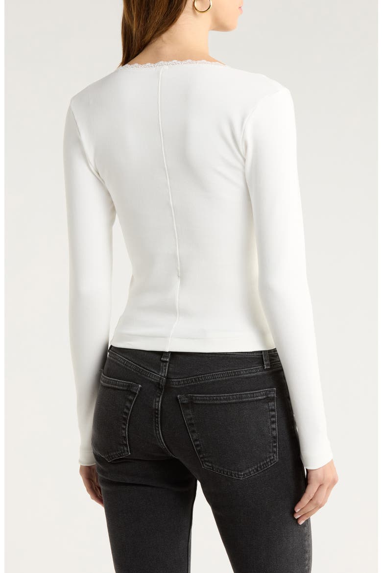 Lace Trim Stretch Cotton Top, Alternate, color, OFF WHITE