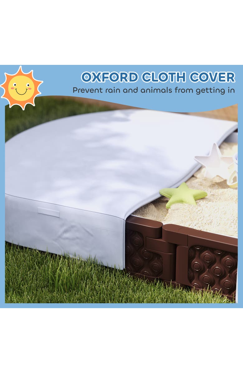 Qaba Kids Sandbox with Cover, Built-in Seating & Bottom Liner, Alternate, color, Brown