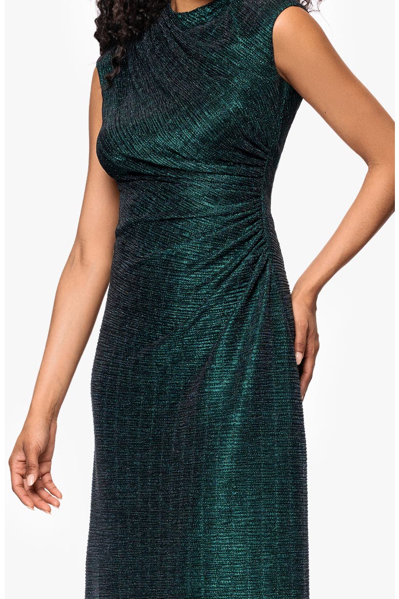 Metallic Crinkle Ruched Gown, Alternate, color, BLACK/ EMERALD