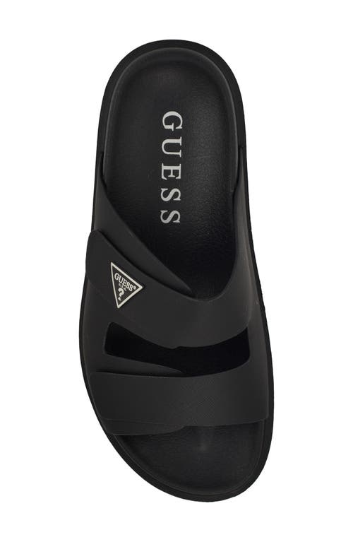 Guess Visel Double Strap Slide Sandal In Blk01 - Black Saffiano Texture