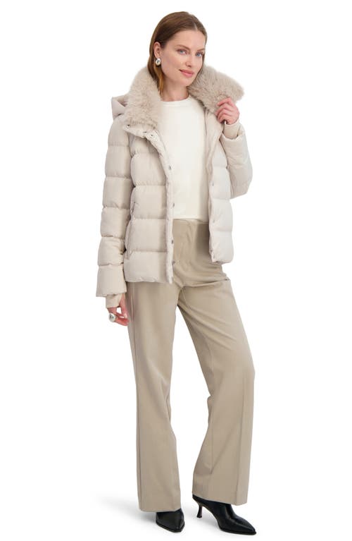 Tahari Vera Faux Fur Trim Hooded Puffer Coat In Neutral