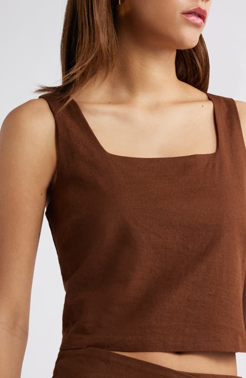 Open Edit Sleeveless Linen Blend Top In Brown