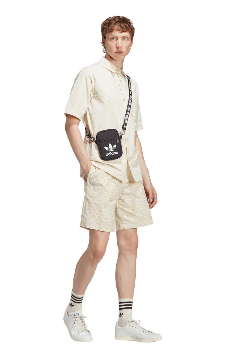 adidas Originals Trefoil Print Short Sleeve Button-Up Shirt, Alternate, color, 